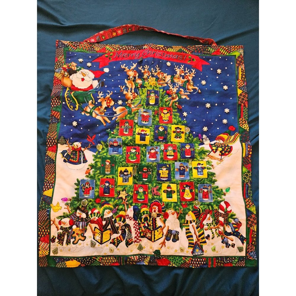 Hand sewn Christmas December advent calendar‎ hanging tapestry